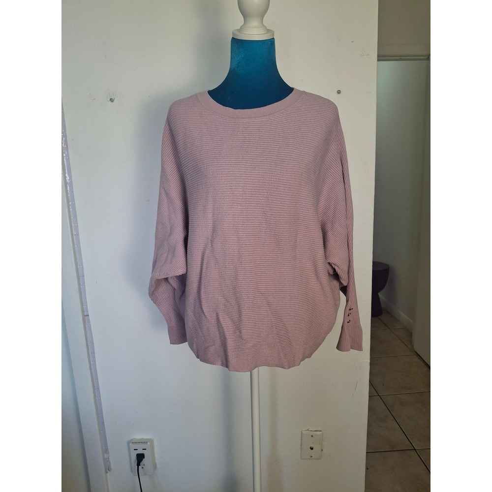Philosophy Republic Clothing Lavender Ribbed Batwing Sweater Gold Button Cuff L